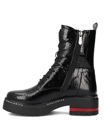 Filippo Leather Combat Boots Patent Croco Platform Black DBT4058-25-BK-RD