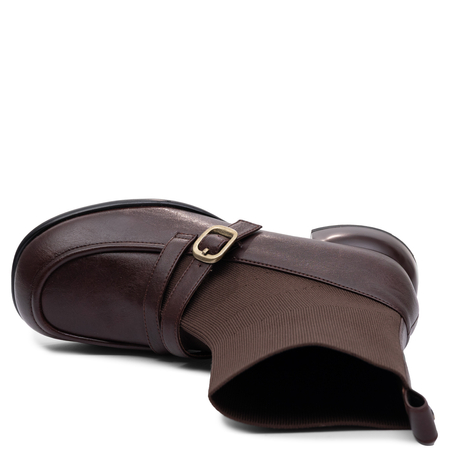 Maciejka Leather Slip-On Sock Ankle Boots With Decorative Buckle Brown K7766-02/00-7