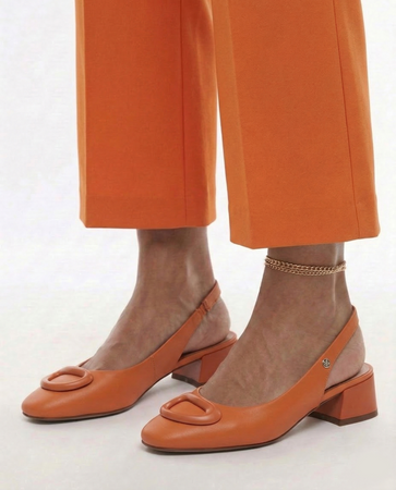 Maciejka Skórzane Czółenka Slingback na Klocku Pomarańczowe K7474-18/00-1