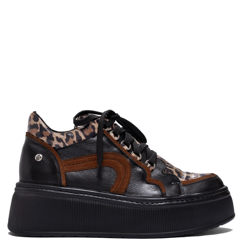 Maciejka Skórzane Sneakersy Damskie Na Platformie Czarne 07078-01/00-8