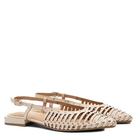 Gioseppo Leather Cutout Slingback Flats Almond Toe Beige 74076-OFF-WHITE