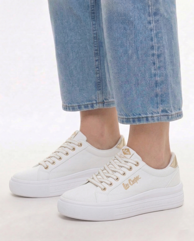 Lee Cooper White Platform Sneakers Women's Gold Details LCW-26-44-4478L