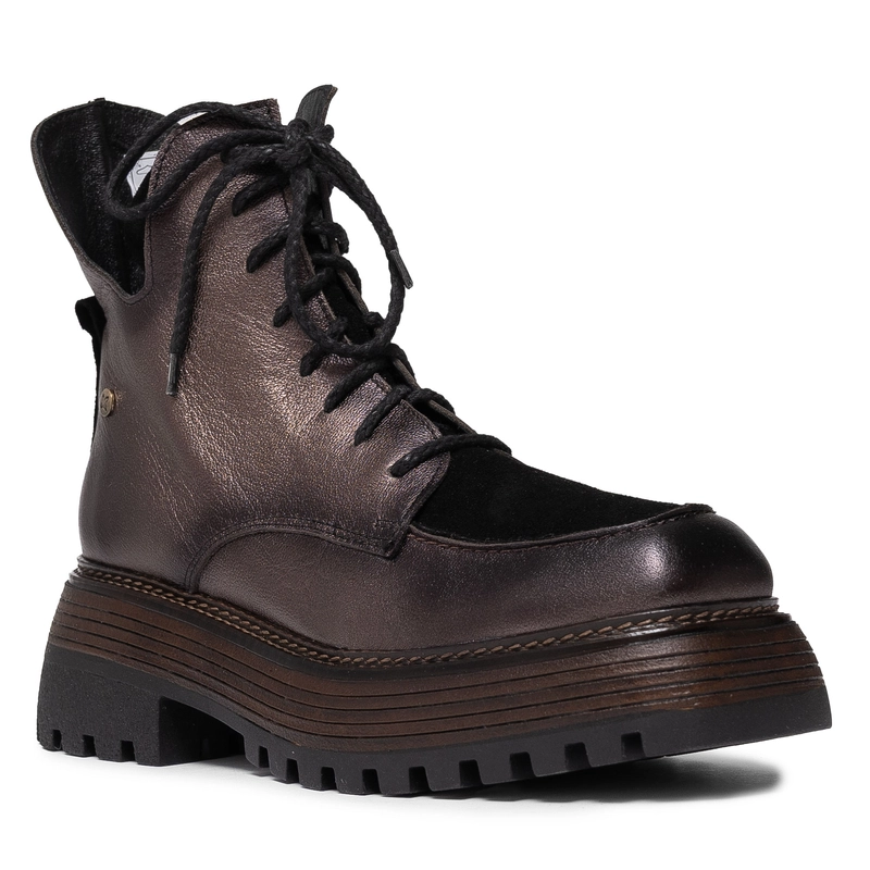 Maciejka Leather Lace-Up Women’s Boots Platform Ankle Boots With Zipper Brown-Black 07110-02-00-8