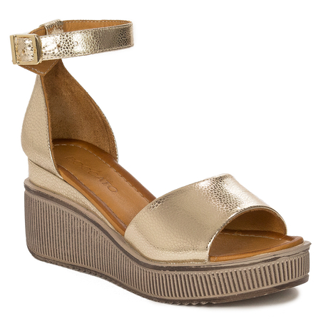 Boccato Gold Leather Wedge Sandals Elegant Textured 050-1798-R018
