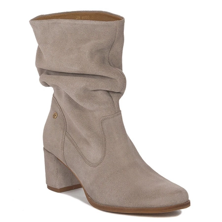 Maciejka Botki damskie na obcasie ciemny beż