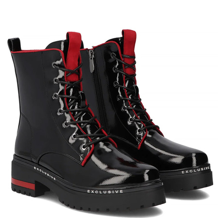 Filippo Patent Leather Lace-Up Ankle Boots Insulated Black DBT310825BK