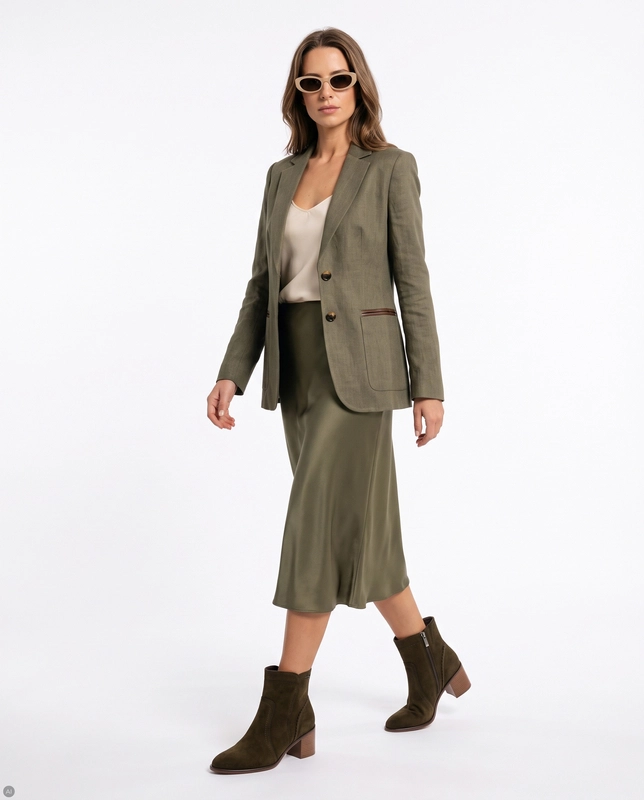 Tamaris Classic Suede Block Heel Ankle Boots Green 1-25313-47-722