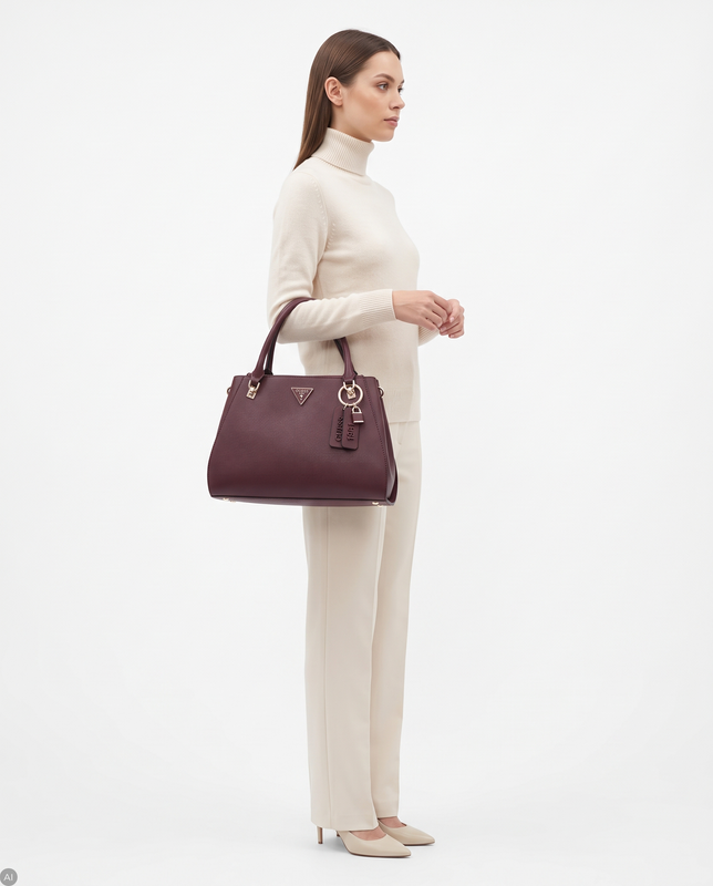 Guess Elegant Women's Satchel Bag Saffiano Texture Burgundy HWZG9672070-BURG