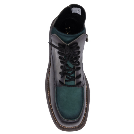 Maciejka Leather Lace-Up Ankle Boots on Platform Silver-Green 07110-09-00-8