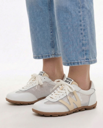 Wonders Skórzane Sneakersy Półbuty Damskie Oddychające Biało-Beżowe AP-2101-OFF-VANIL