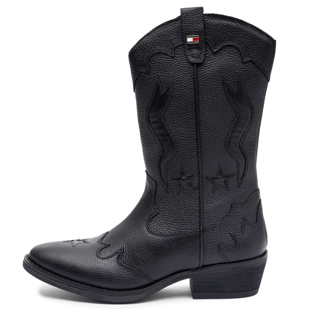 Tommy Hilfiger Leather Western Ankle Boots Women's Black T3A6-35193-BLK