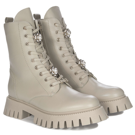 Chebello Women's Beige Platform Boots