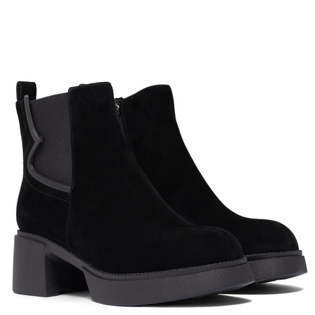 Artiker Botki Welurowe Na Platformie Damskie Na Klocku Czarne 57C0158