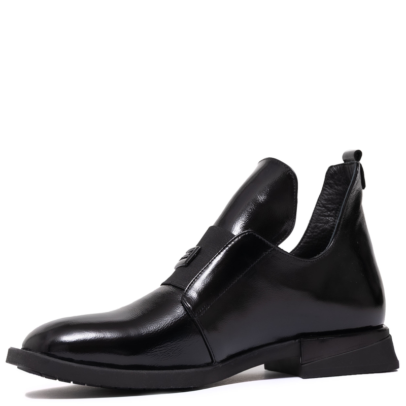 Boccato Botki Damskie Lakierowane Botki Wsuwane Czarne 049-1738SA-102T