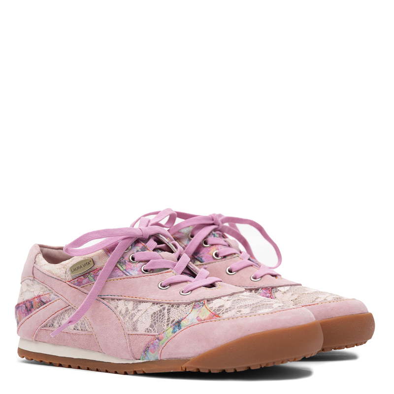 Laura Vita Leather Lace-Panel Women’s Sneakers Flat Pink SL20258-3-ROSE