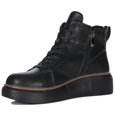 Filippo Women's Leather Ankle Boots on a Platform, Insulated, Black