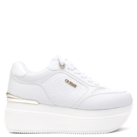Guess Platform Quilted Monogram Sneakers Metallic Heel White FLPC10FAL12 WHITE