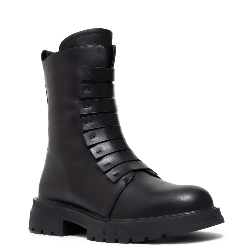 T. Sokolski Leather Chunky Boots Zip Black AN-Z25-194-BLK