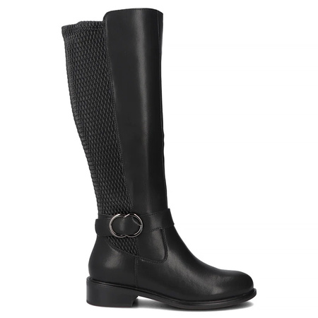 Filippo Leather Knee-High Boots With Elastic Shaft Insulated Black DKZ743725BK