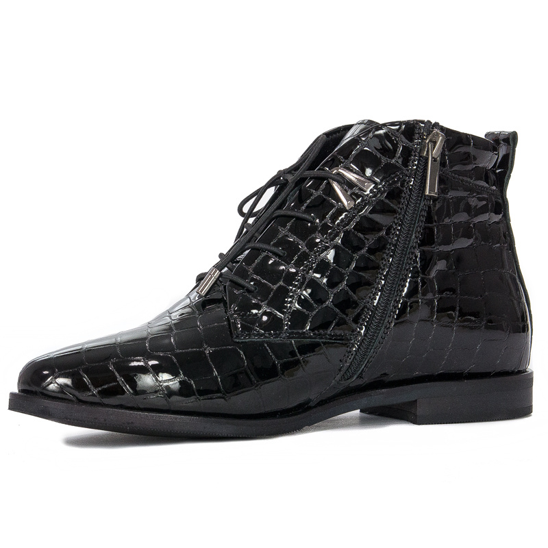 Botki Venezia YSB 0218 501 Black skórzane lakierowane Czarne