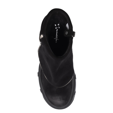 Maciejka Suede Asymmetric Zip Ankle Boots Platform Black 07145-01/00-8