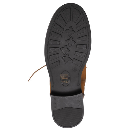 Maciejka Skórzane Trzewiki Ozdobne Przeszycia Botki Zamek i Sznurówki Koniakowy Brąz A7155-07/00-7