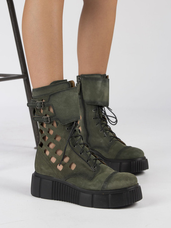 Maciejka Women's boots leather suede openwork green