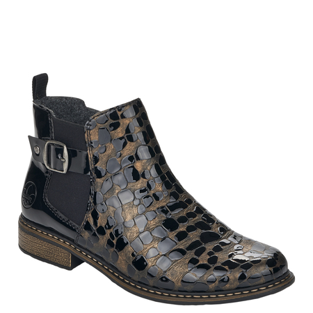 Rieker Z4965-90 Leather Insulated Ankle Boots Croco Patent Black Z4965-90-BLK