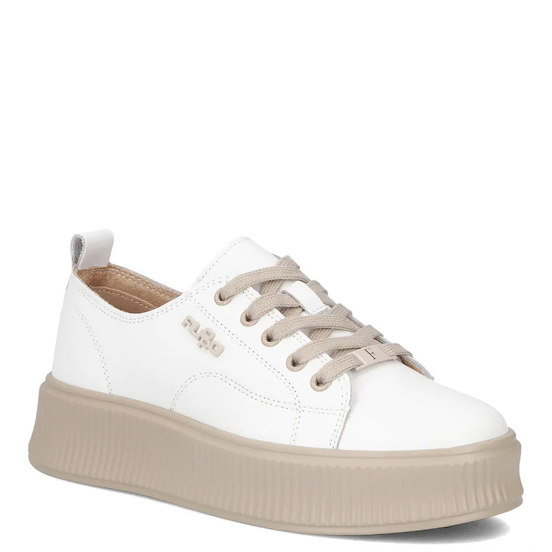 Filippo Sneakersy Damskie Skórzane Sznurowane Na Ryflowanej Platformie Białe Z Beżem DP6122-26-WH-BE