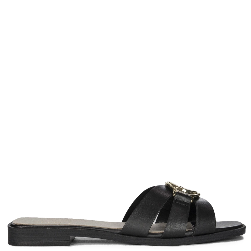 Guess Klapki damskie skórzane Black czarne