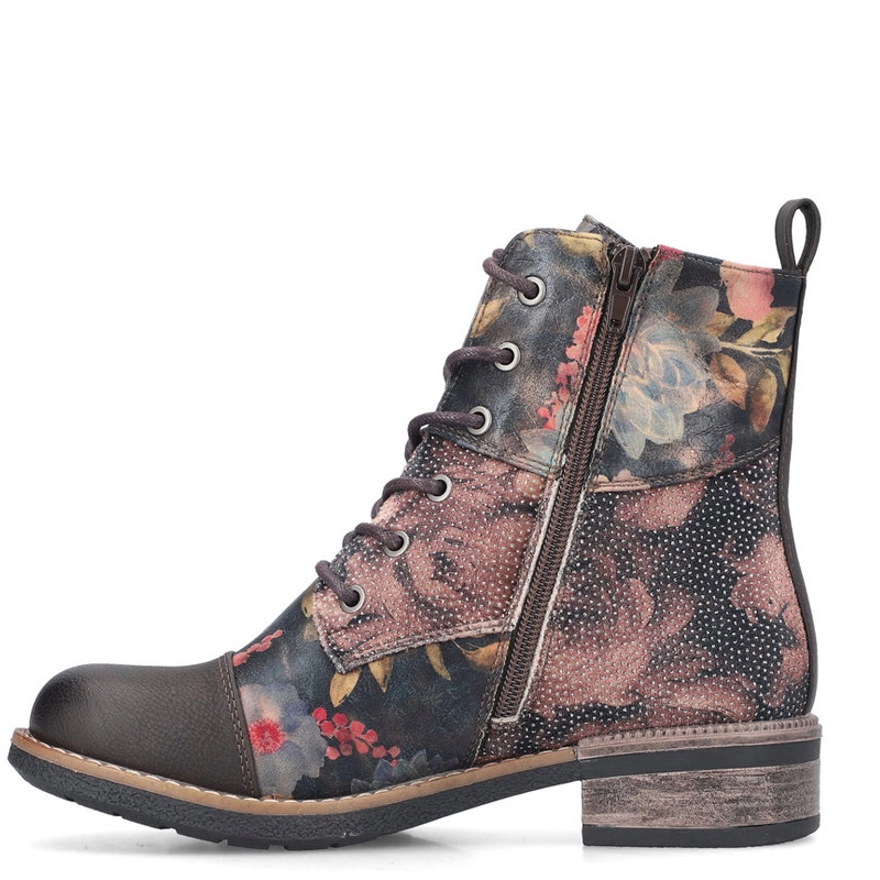 Rieker Lace-Up Boots Floral Print Women's Flat Heel Multicolor 94611-91-MULTI
