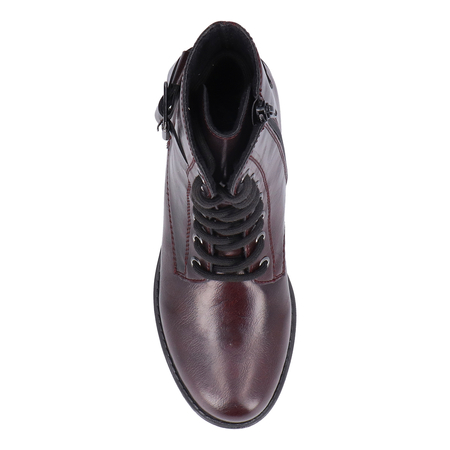 Rieker Lace-Up Ankle Boots Side-Zip Block Heel Burgundy 75431-35-RED