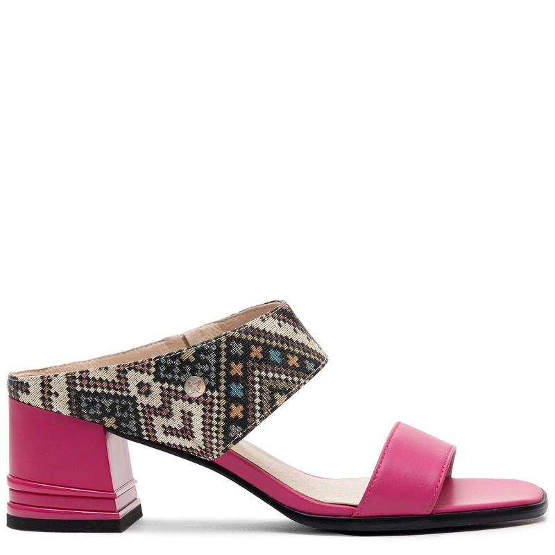 Maciejka Leather Heeled Mules Ethnic Strap Pink K7522-15/00-1