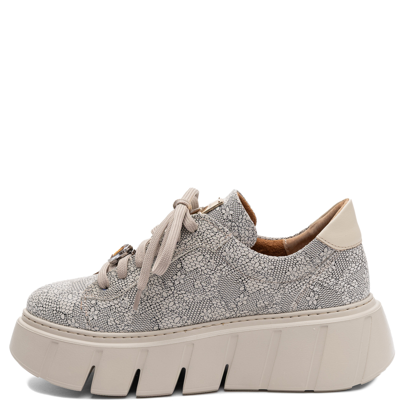 Maciejka Skórzane Sneakersy Na Platformie Beżowe Ażurowy Wzór 6891W-03/00-8