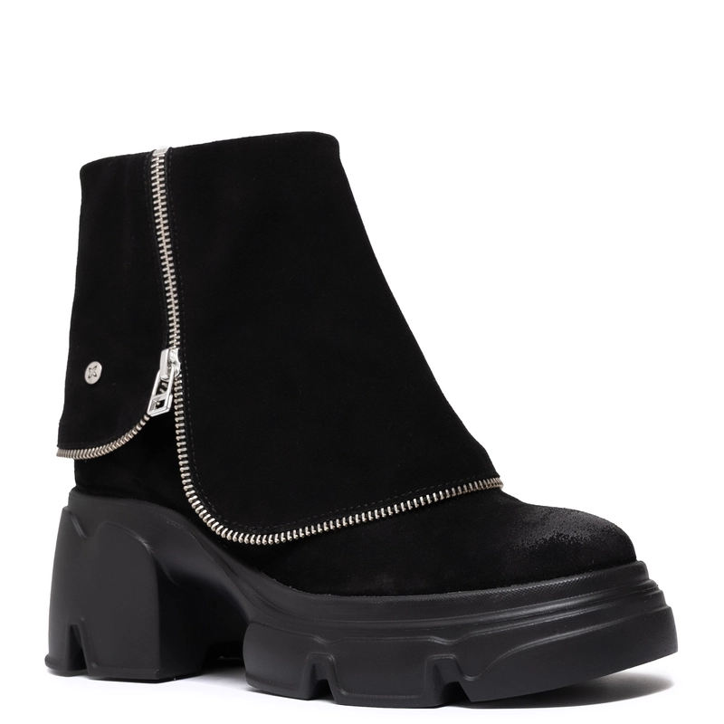 Maciejka Suede Asymmetric Zip Ankle Boots Platform Black 07145-01/00-8