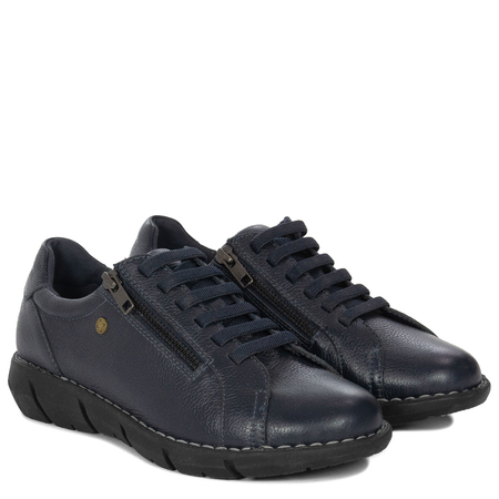 Maciejka Leather Elastic-Lace Women’s Low Shoes Dual-Zip Navy P7238-17/00-1