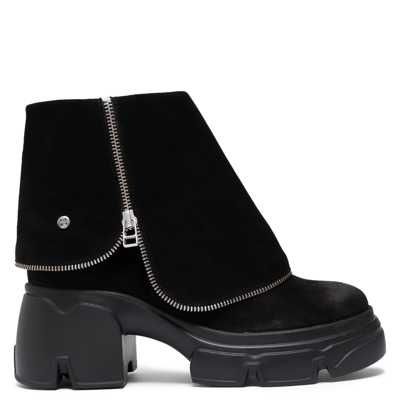 Maciejka Suede Asymmetric Zip Ankle Boots Platform Black 07145-01/00-8