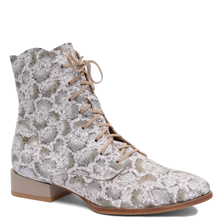 Maciejka Women's Leather Lace Up Boots Cutout Distress Beige 6391W-04/00-1