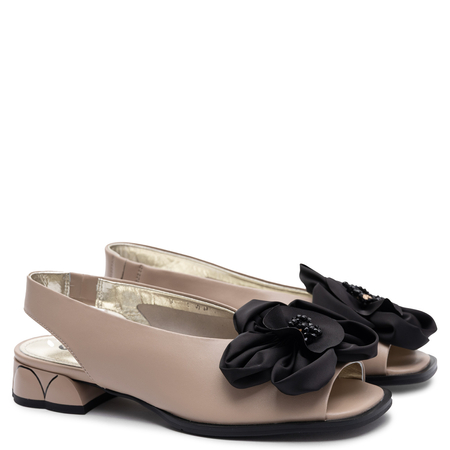 Sca'Viola Leather Elegant Sandals With Flower Beige A932-140-37-BE