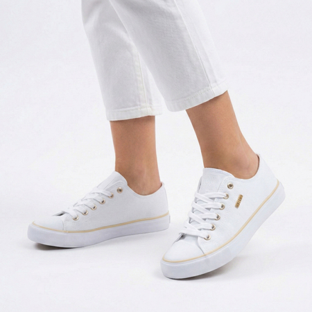 Big Star Białe Klasyczne Trampki Materiałowe Złote Detale TT274772-WHITE