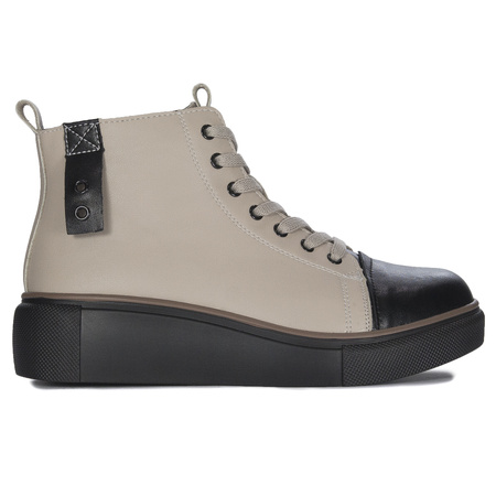 T.Sokolski Leather Women's Warmed Beige+Black Boots