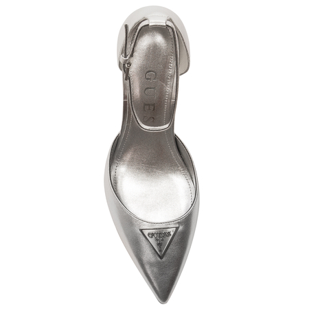 Guess Czółenka damskie skórzane srebrne silver