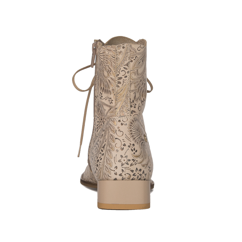 Maciejka Fashion Leather Floral Lace-Up Ankle Boots Beige Gold 06391-04/00-1