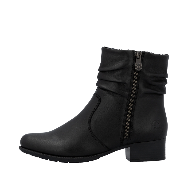 Rieker Ruched Ankle Boots Block Heel Black 78656-00-BLACK