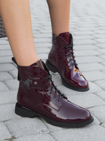 Maciejka Patent Leather Lace-Up Ankle Boots Side Zip Burgundy N3131-23/00-8