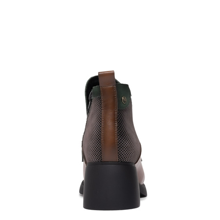 Maciejka Leather Two-Tone Ankle Boots Block-Heel Boots With Side Zip Brown-Green A6747-29/00-8