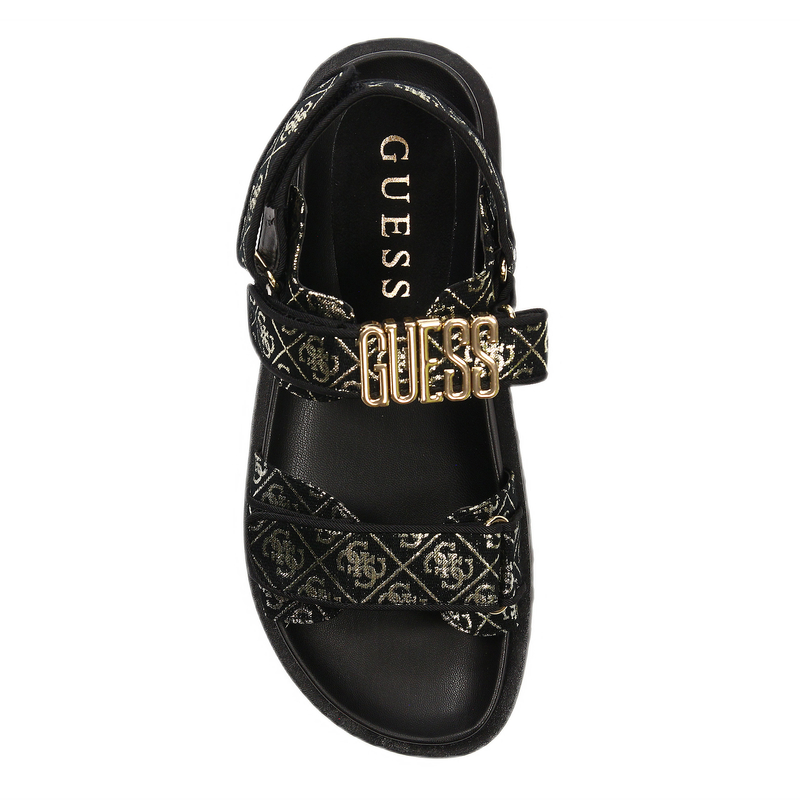 Guess Wzorzyste Sandały Na Platformie Z Rzepem Czarne FL6FBS-FAL03-BLK