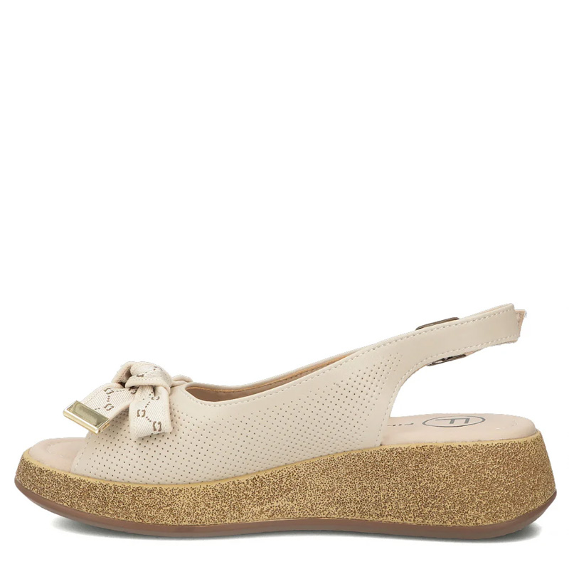 Filippo Leather Perforated Wedge Sandals With Bow Beige DS7582-26-BE