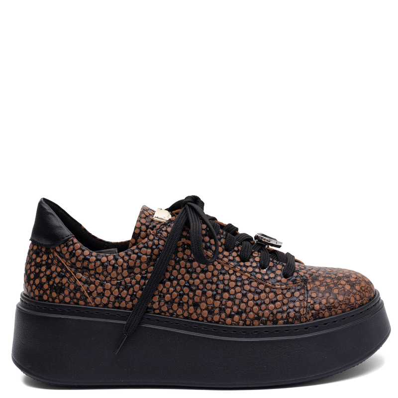 Maciejka Skórzane Sneakersy Damskie Na Platformie Brązowe W Kropki 6191W-16/00-8