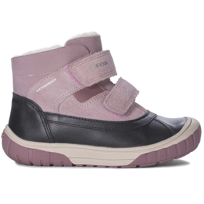 GEOX Botki dziecięce dziewczęce ocieplane na rzepy Black/Rose